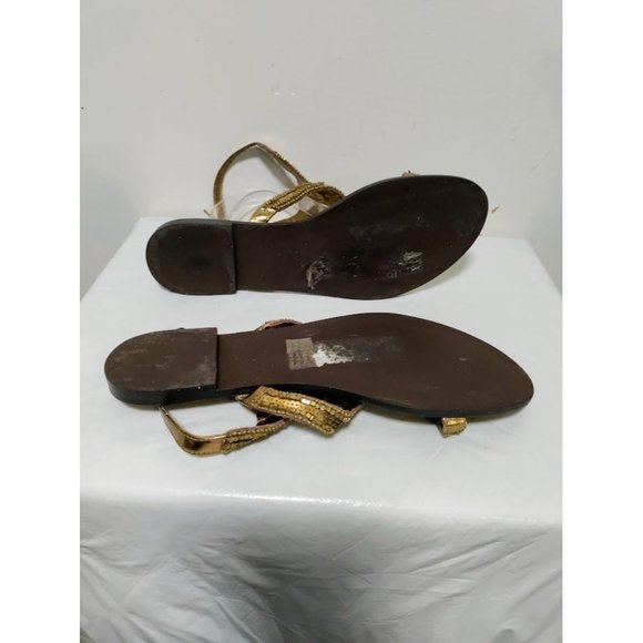 Zingara Womens Metallic Gold Sequins Open Toe Flat Sandals Size 38/7.5 - Picture 10 of 12